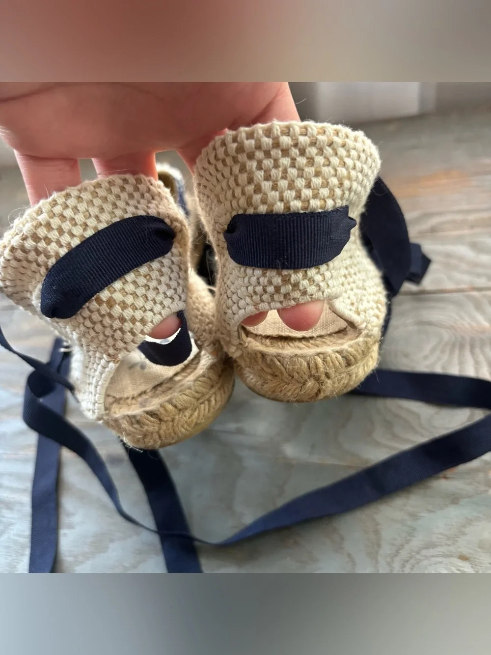 Manebi navy and white canvas espadrille sandals | size 39